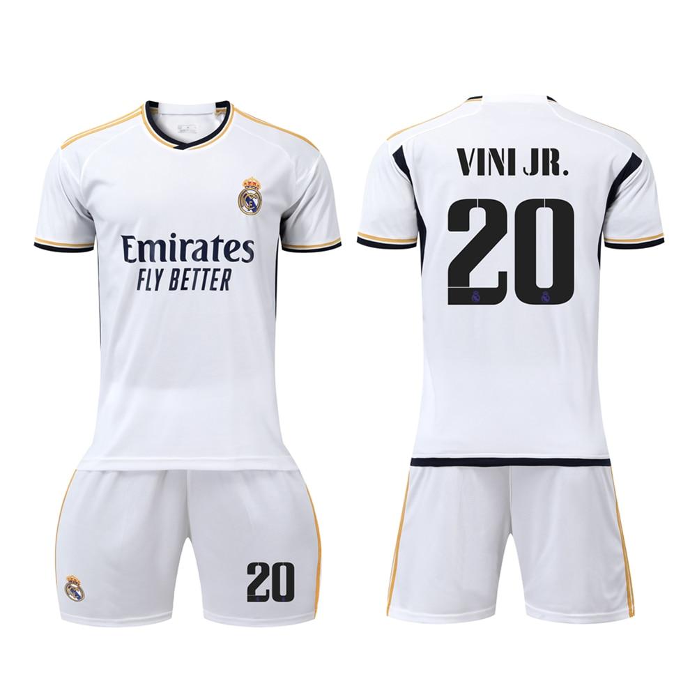 Real Madrid Vinicius Jr. Kids Football Jersey Set White Breathable Polyester Sportswear for Training & Match