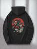 Men'S Casual Hoodie- Front And Back Geometric Dragon And Japanese Pattern Design, Kangaroo Pocket,