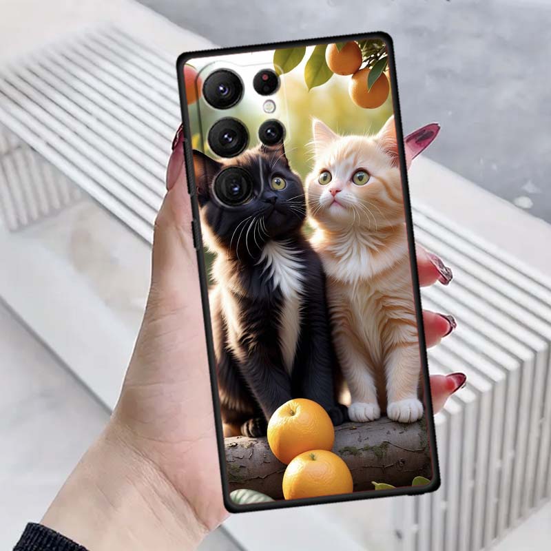 Cute cartoon cat illustration Phone Case For Samsung Galaxy S26 S25 S24 S23 S22 S21 S20 Ultra Plus FE 5G Black Soft TPU