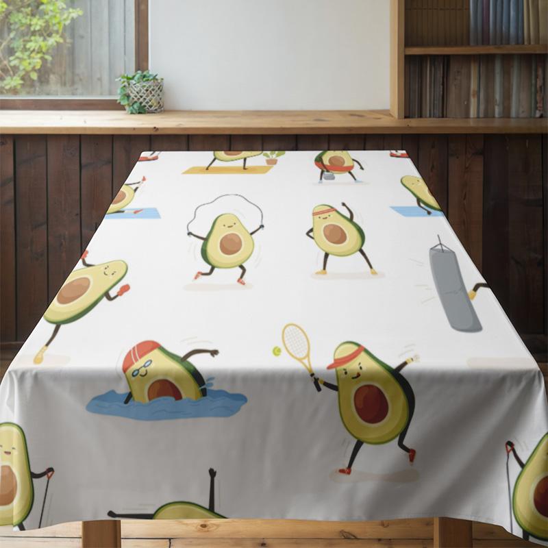 Colorful Avocado Tablecloth Design for Dining Room Decoration Rectangular Home Textiles Made from 100% Cotton Fabric (White)
