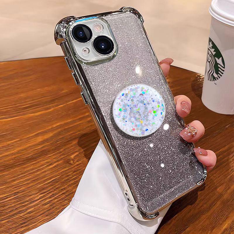 Luxury Shockproof Glitter Holder For Iphone15pro Silicone Ring Case For iPhone 15 14 13 12 11 17 Pro Max With Holder Stand Cover