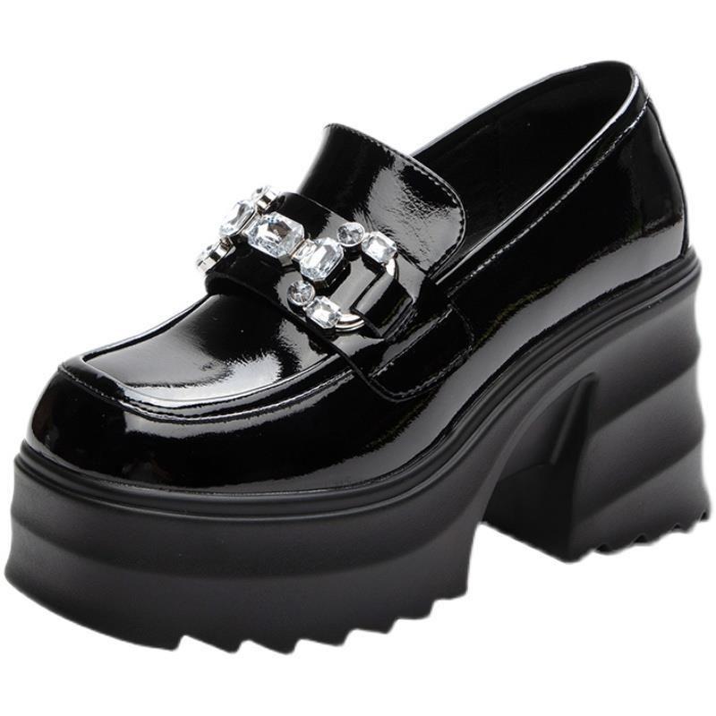 Women's Loafer Shoes  Spring Autumn New  British Style Chunky Heel Thick High Heel Versatile Small Leather Shoes