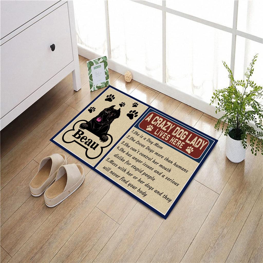 A Crazy Dog Lady Lives Here Doormat Customize Dog Po Name Non slip Rubber Backing Outdoor Entrance Floor Mat Decorative Rug