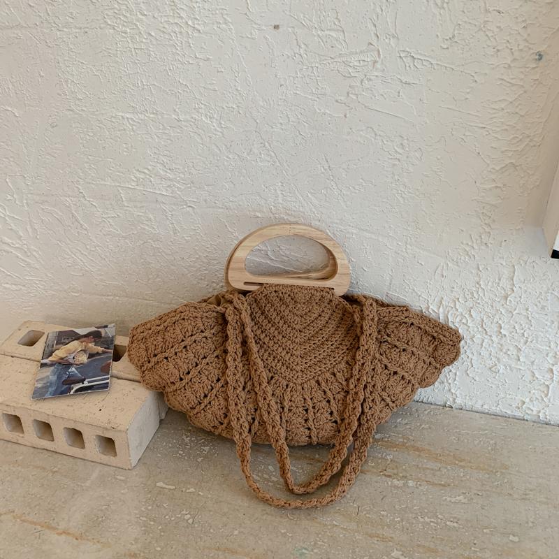 

Women s Large Capacity Hand-Woven Wooden Short Handle Daily Beach Tote Shoulder Bag 2026 Summer New Trend Handbags and Purses 20cmx20cmx1cm хаки