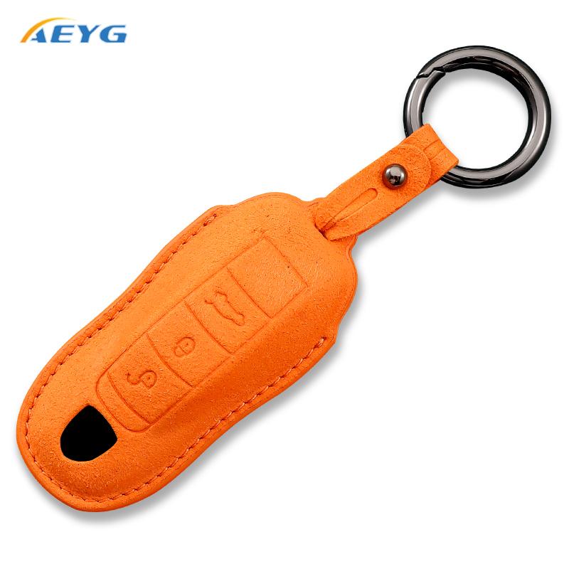 Leather Car Key Case Cover Fob for Porsche Panamera Cayenne Cayman 718 971 911 9YA Macan Boxster Carrera Taycan Accessories