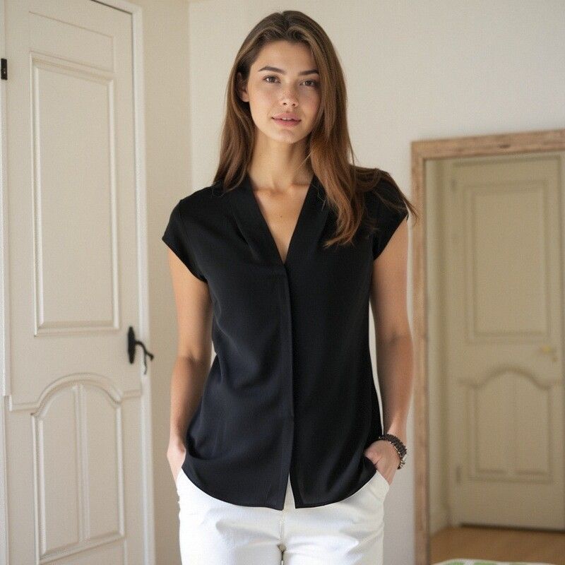 

Satin Silk Slip-on Shoulder Oversleeve Head Shirts blouses Chubby Girl American Top 2025 Spring and Summer New Versatile Comfortable 813 Black PP