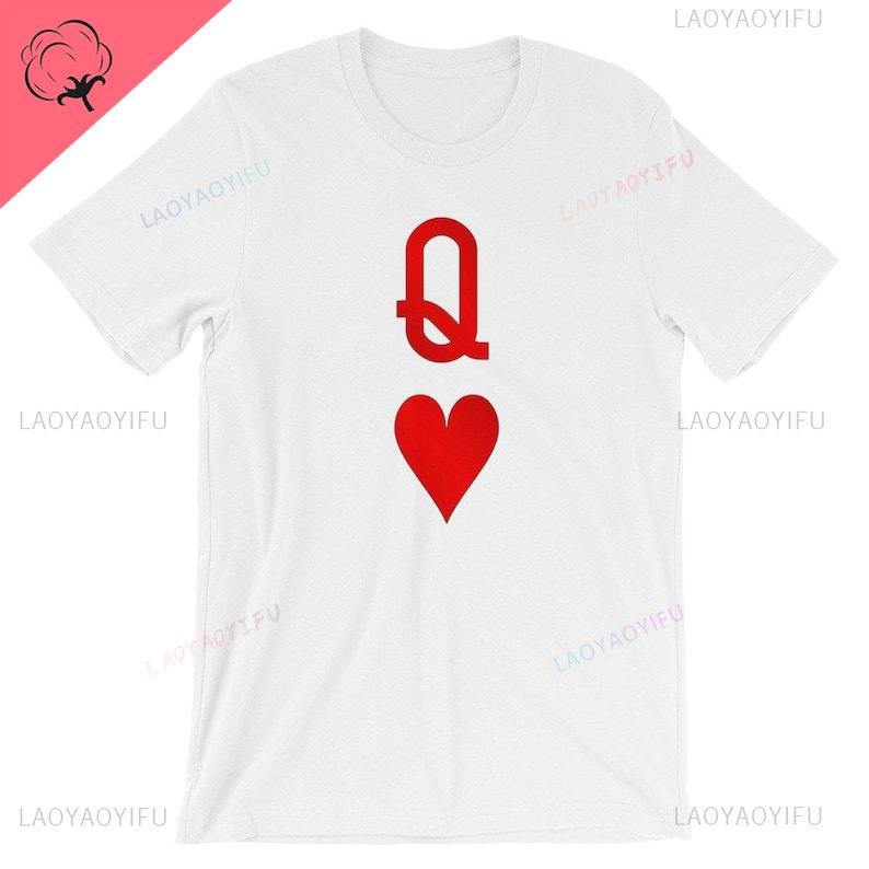 

Queen of Hearts Playing Card T-shirt K Q Red Poker Card T Shirt Playing Card Cotton Tees Sustainable Unisex Classic Couple Gift S