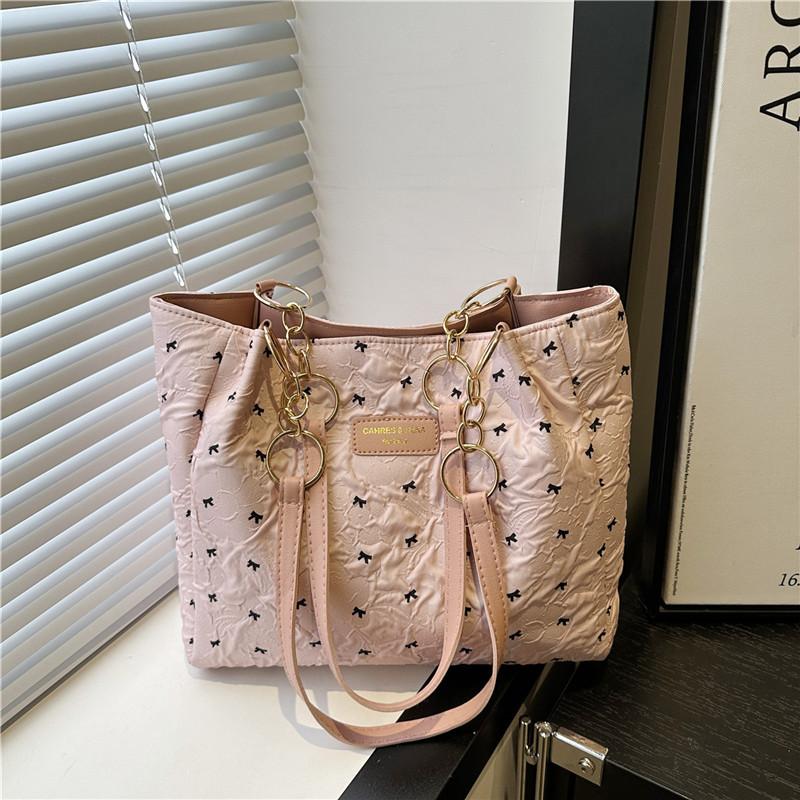 Sweet Tote Bag Women's New Summer Bow Shoulder Bag Literary and Casual Versatile Large-capacity Handbag