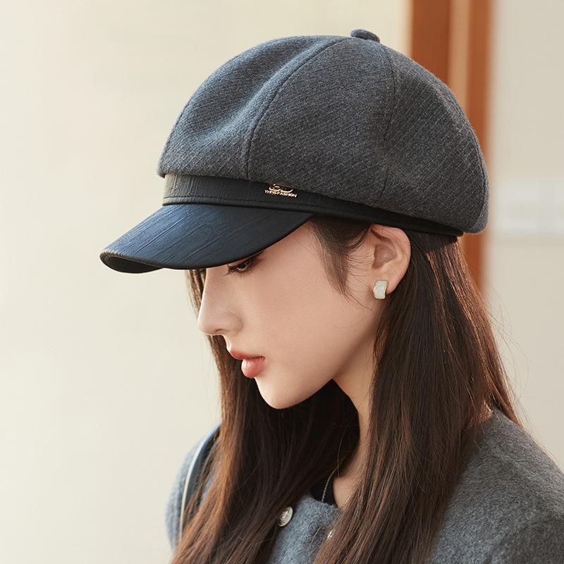 

Класичний ремінець Декор Вовняні берети Капелюхи Елегантний восьмикутний капелюх газетника Кепка художника Вінтажні однотонні берети для жінок осінь і зима ONE SIZE темно-сірий