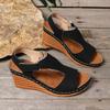 Summer New Large Size Sandals Women's Sewing Line Breathable Velcro Hollowed Wedge Sandals Women