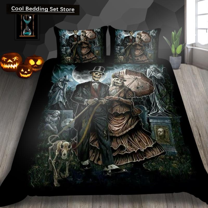 Skeleton King Queen Duvet Cover Skull Bedding Set for Kids Teens Adults Halloween Bedroom Decor Soft Comforter Cover Pillowcases