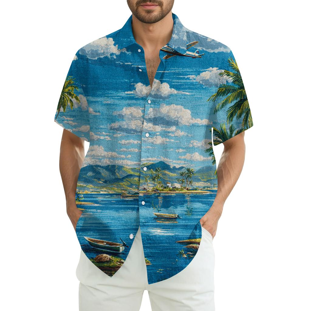 Herrskjorta med tryck, kortärmad design