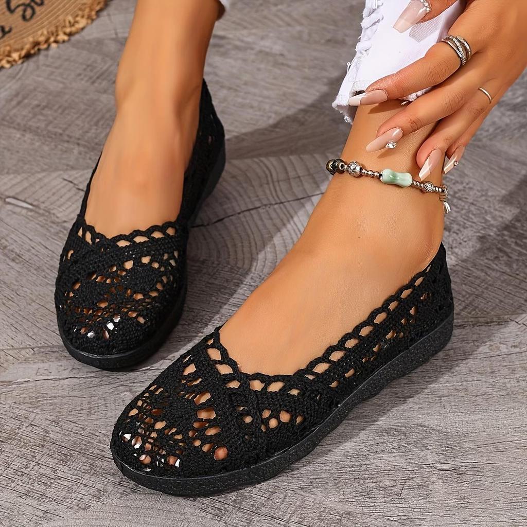 Women'S Casual Stylish Breathable Slip-On Shoes - Women'S Mesh Shoes with A Fabric Design, Hollow Lace Details, Flat Shoes Women