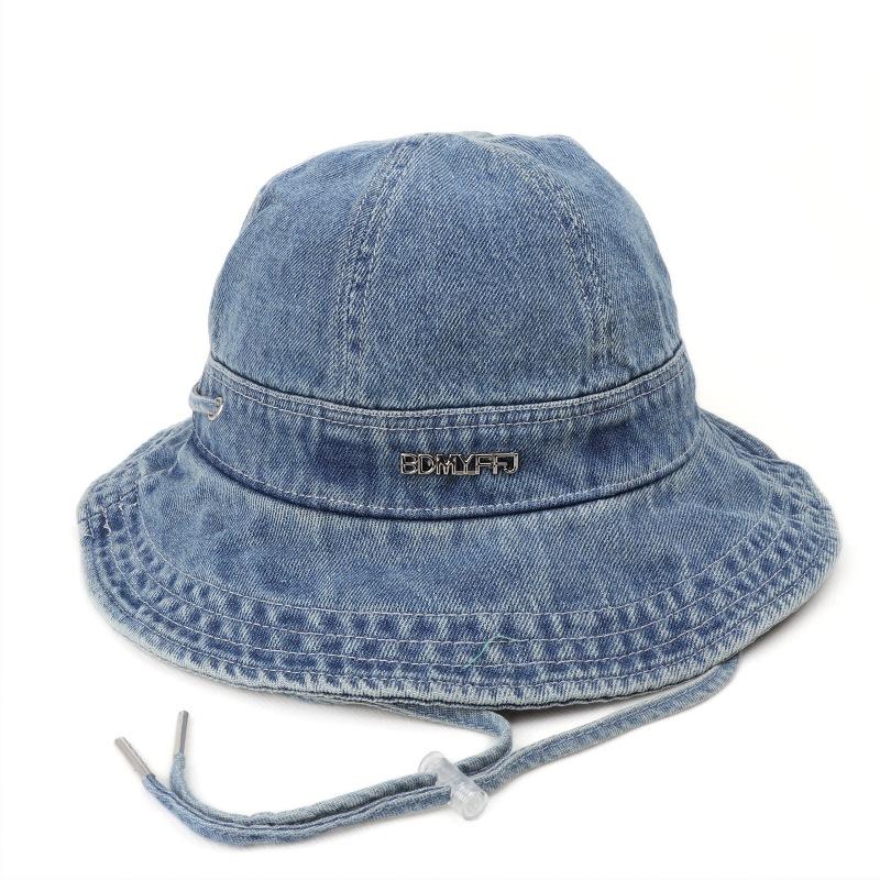 Bucket Hat Women's Korean Vintage Washed Denim Fashion Sunshade Fisherman Hat For Spring Summer, Adjustable Uv Protection Cap