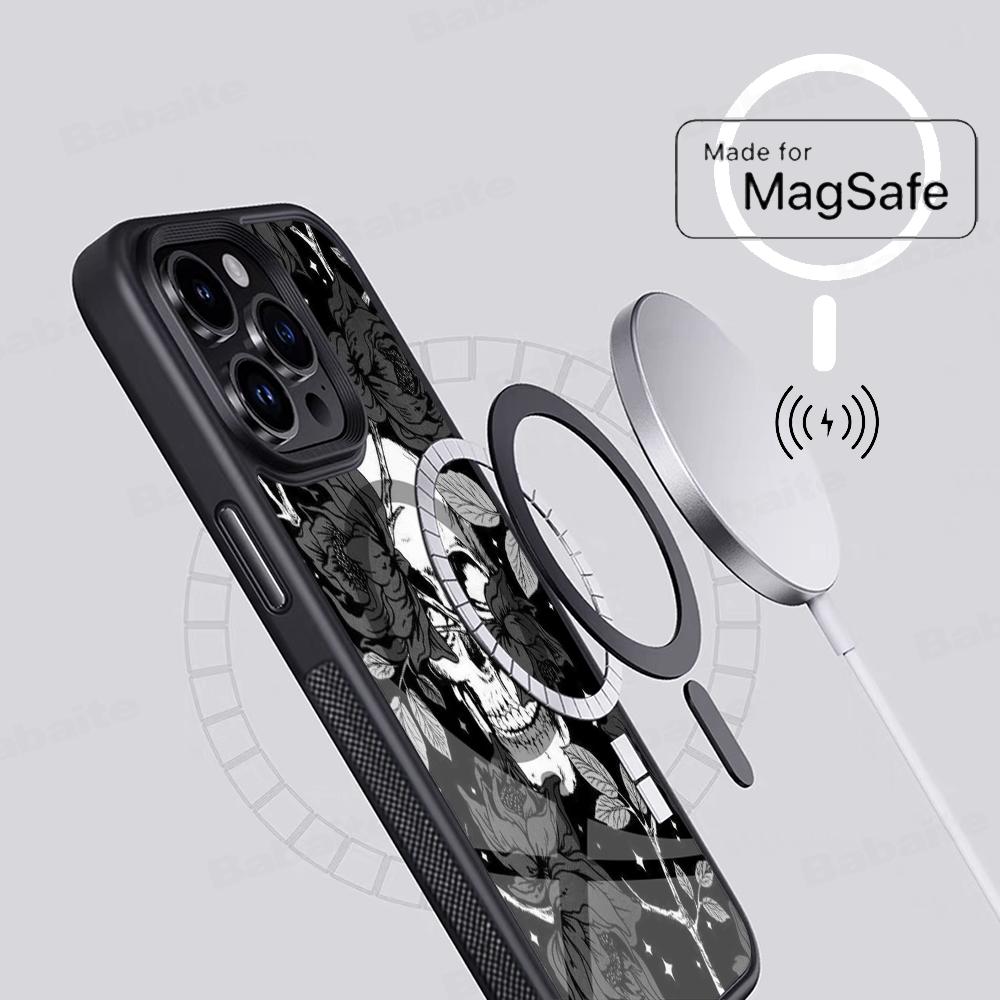 Spooky Skull Patterns Phone Case Magnetic Case For IPhone 16 14 13 12 11 15 Pro Max Plus For Magsafe Wireless Charge Cover