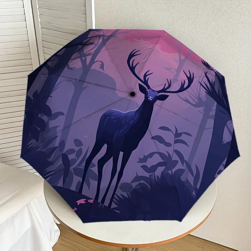 

1pc Deer in the Misty Forest Umbrella with Plastic Handle,Suitable for All Seasons Home Travel Outdoor UmbrellaDD554