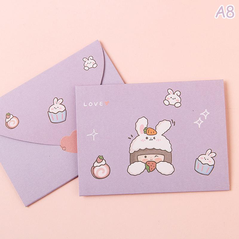 10PCS Cute Cartoon Gift Card Folded Envelope Greeting Card Holiday Wishes Thank You Gift Message Confession
