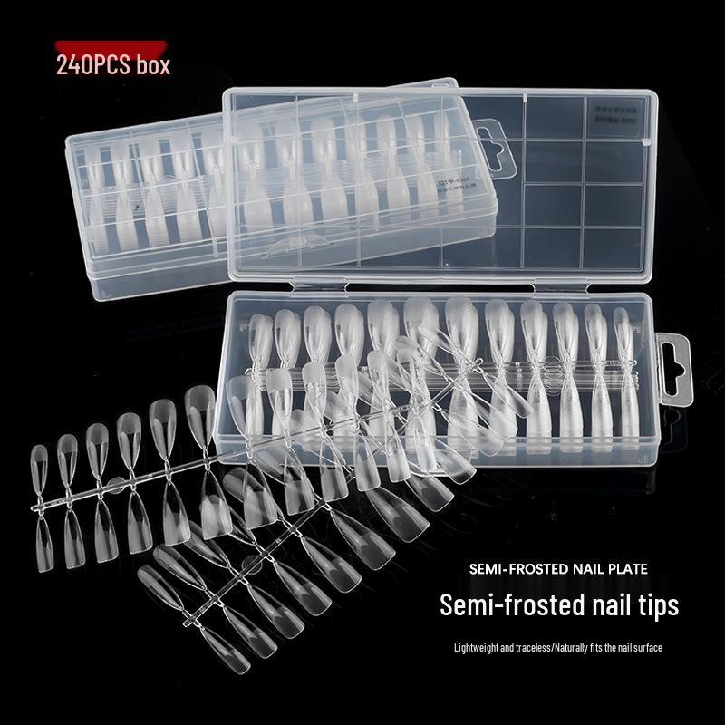 Ultra-Thin Frosted Transparent Nail Tips - Long Pointed, Ballerina, Trapezoid, Almond, No-Grind