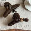Coffee Color Bear Bowknot Plush Shark Hair Clip - Large, Versatile, Winter Design for Women