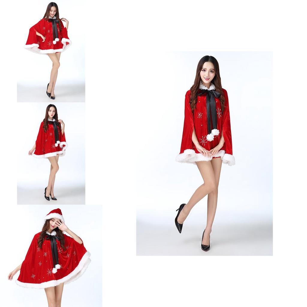 Stunning Women Christmas Red Velvet Santa Claus Cloak Cape Hooded Xmas Cosplay Costume