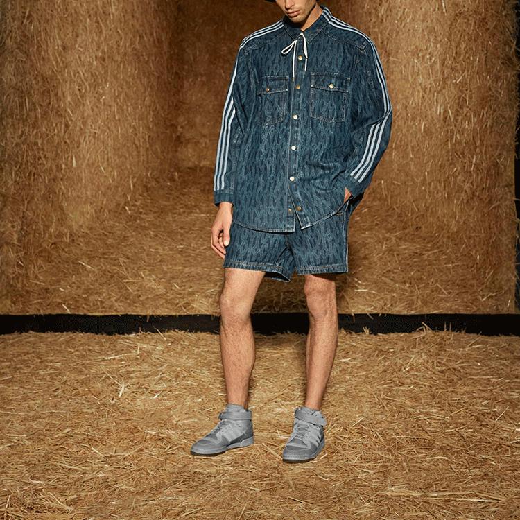 Adidas Originals X Ivy Park Co-Branded Stripe Solid Denim Shirt Unisex Tops Blue H61704