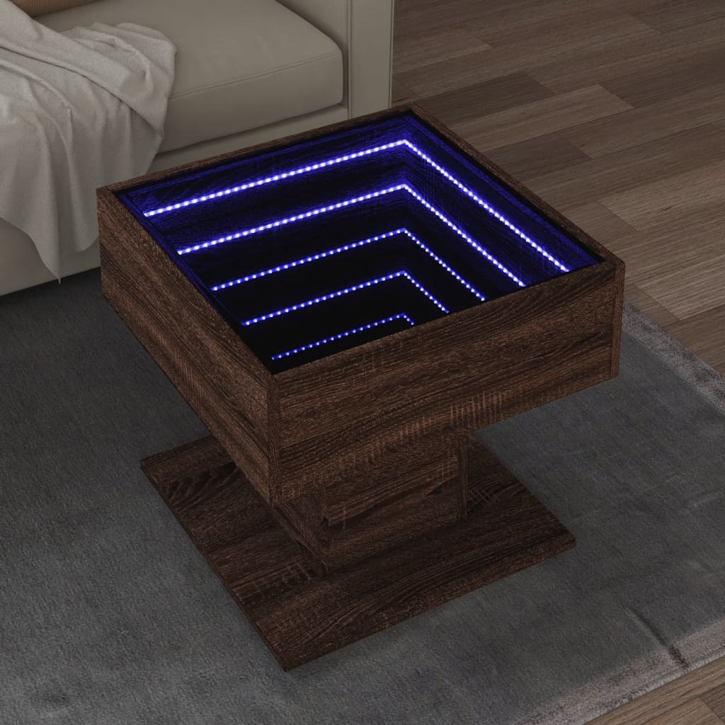 LED Coffee Table Brown Oak Effect 50x50x45 cm Wood Based Material