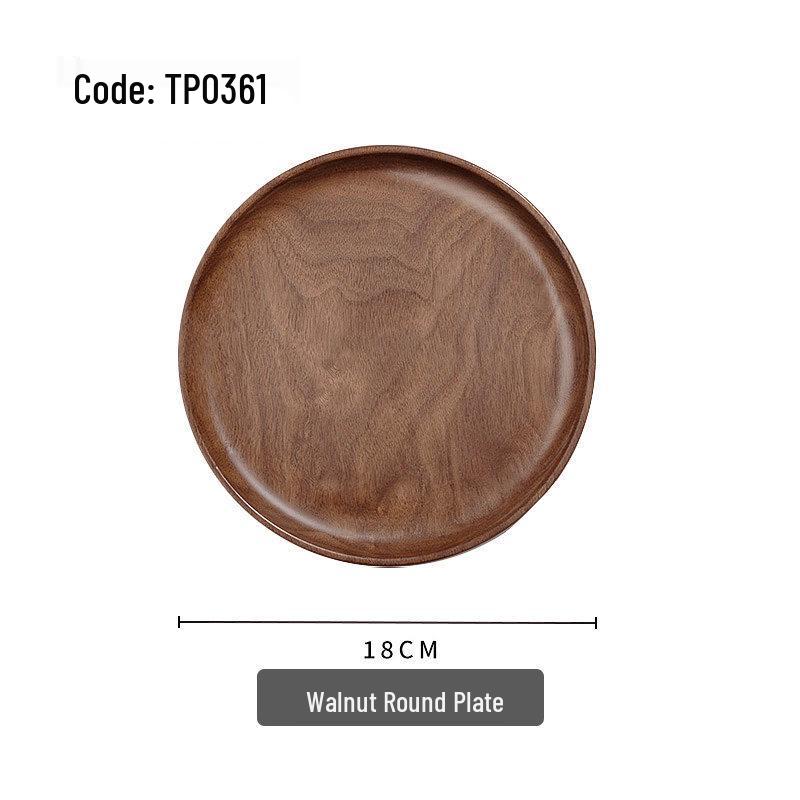 Luxury Black Walnut Tray: Rectangular Solid Wood for Home, Tea, & Water Cups, with Round Plate