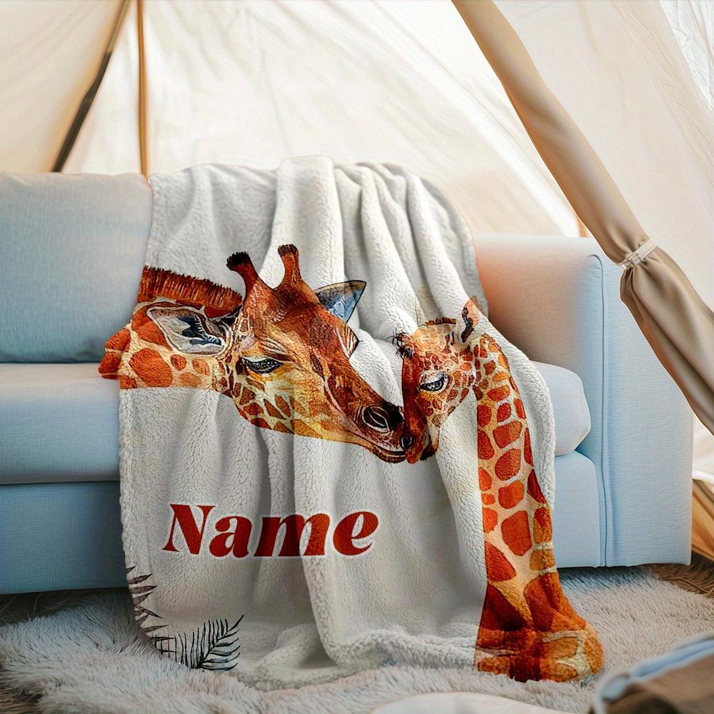 240Gm2 Giraffe Family Outdoor Customize Your Name Blanket Comfortable Soft Lightweight Allseason Multipurpose Blanket For Travel Camping Picnics Sofa