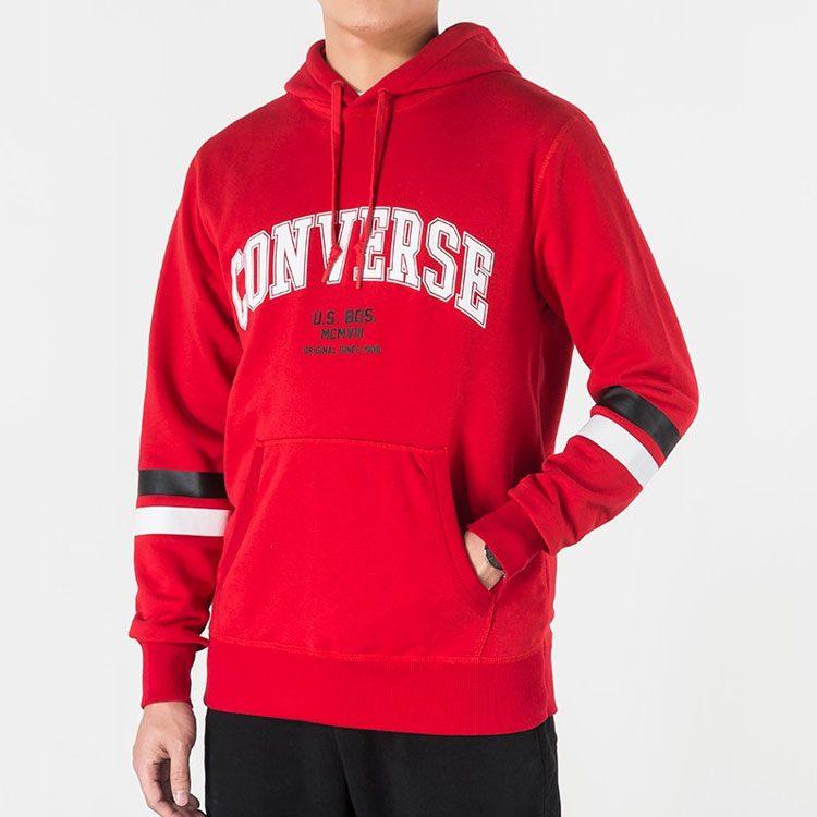 Converse Collegiate Text Sweatshirts Men's Red Hooded Moderate Regular 10017352-A04