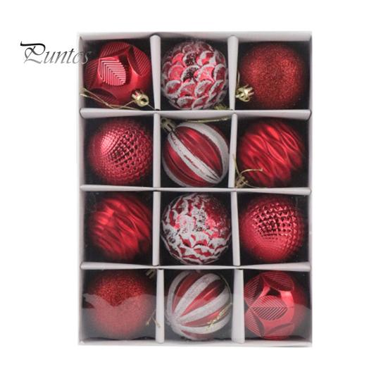 12Pcs Christmas Tree Ball Ornaments 6cm Different Texture with Hanging Lanyard Create Atmosphere Festive Decoration Balls