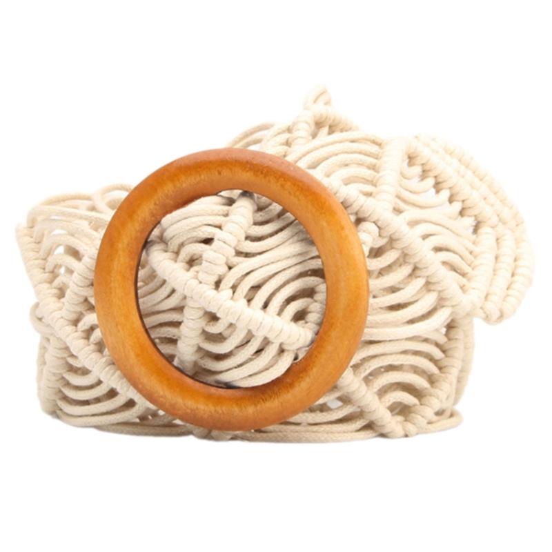 

Handwoven Tribal Pattern Wax Rope Wide Waist Belt For Women Fashionable Comfortable Waistband Accessory бежевый