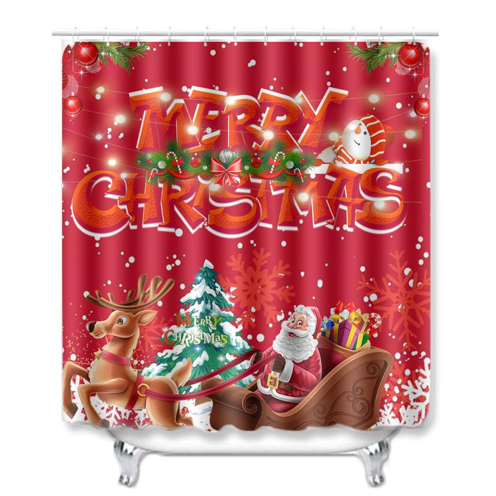 Christmas Shower Curtain Floor Mat Combination Four-Piece Set Bathroom Toilet Carpet Shower Room Mat Foot Mat