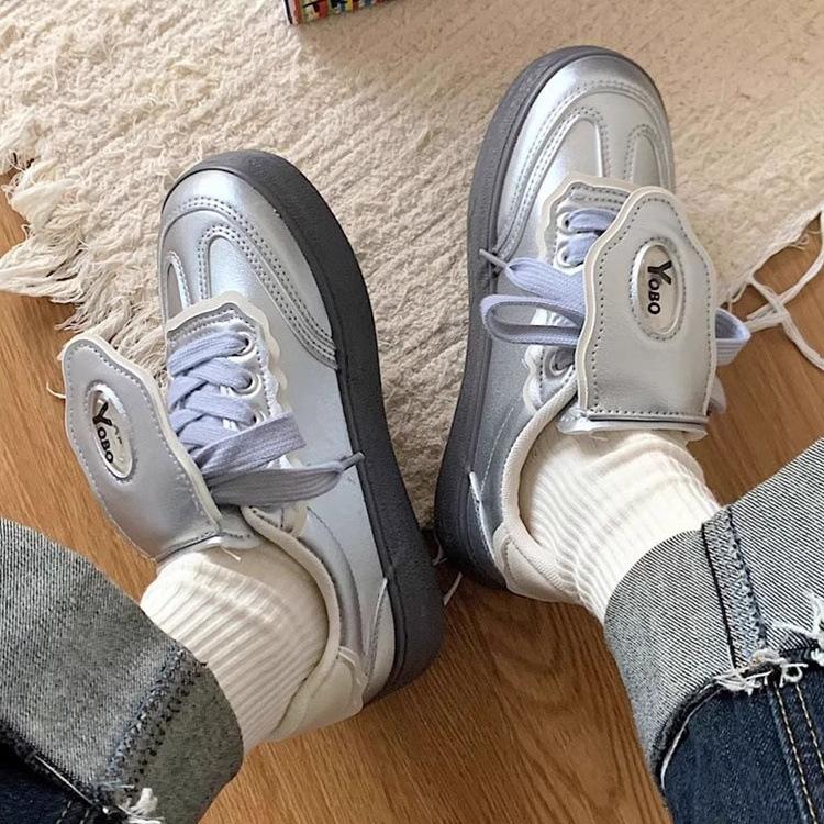 Stříbrné německé tréninkové boty dámské 2025 léto nové niche designový smysl retro platforma sportovní ležérní boty prodyšné plátěnky