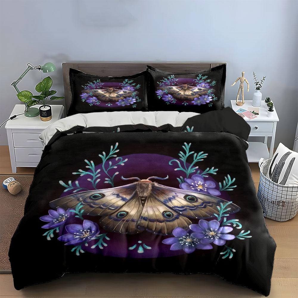 Schmetterling Blumen Deko Set Weich Bequem Bettbezug Bettwäsche Set Enthalten 1*Bettbezug & 2*Kissenbezüge, Geschenk