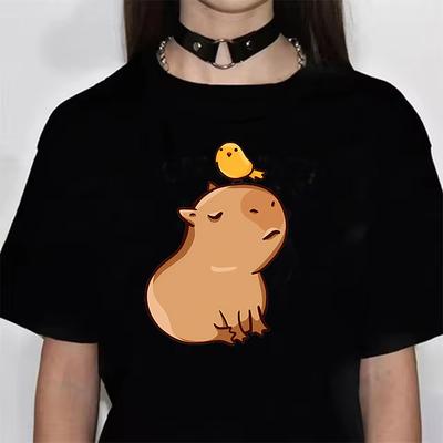 Lustiges Anime Capybara T-Shirt Damen Weiches Stoff T-Shirt Weiblich Anime Kleidung T-Shirt Mädchen Capibara T-Shirt