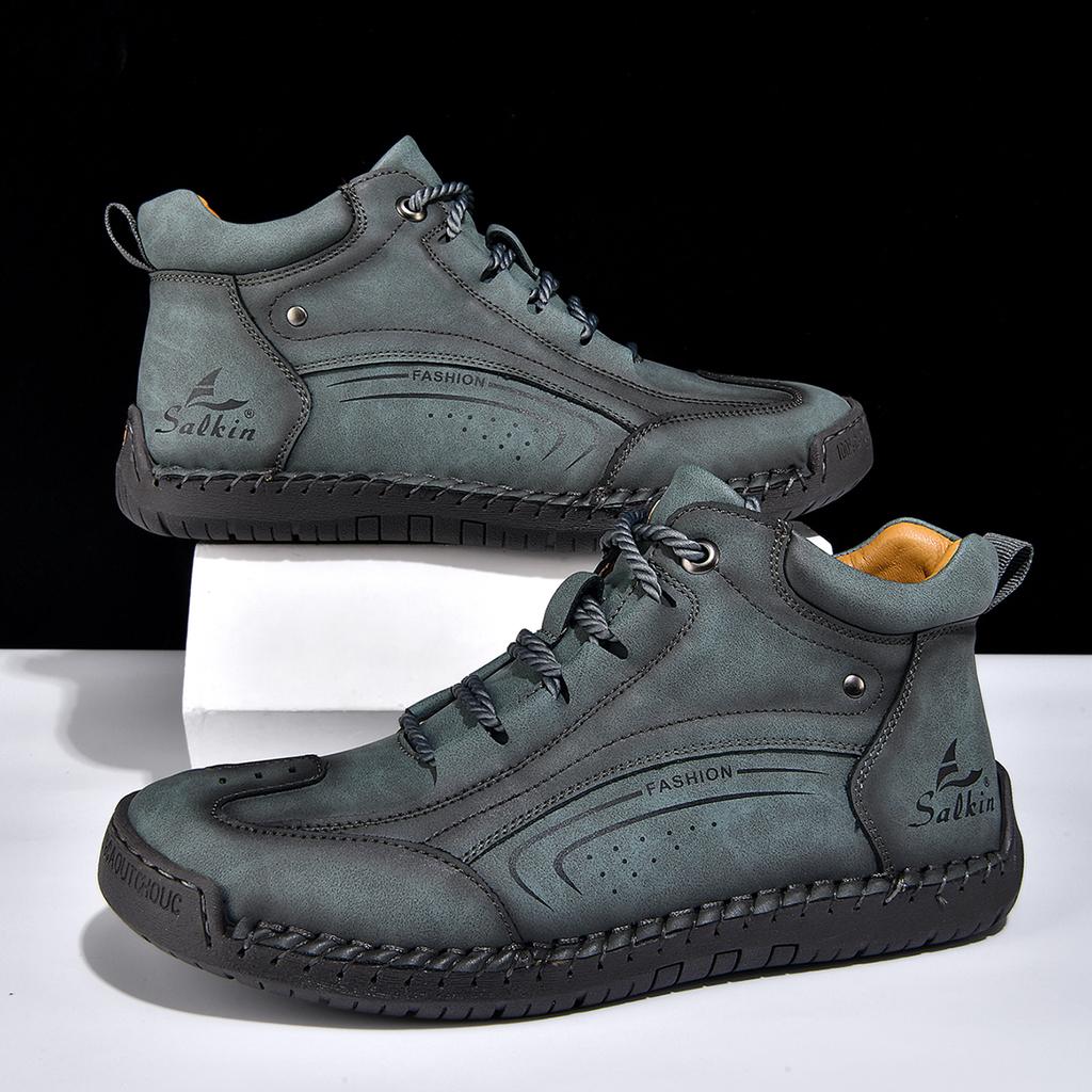 Plus Size Split Leather Shoes Men Vintage Hand Stitching Soft Business Casual Ankle Boots