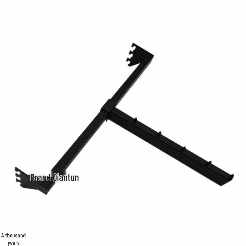 Black & White Clothing Store Stainless Steel Wall-Mounted Display Rack with Side Hooks and Shelving Brackets