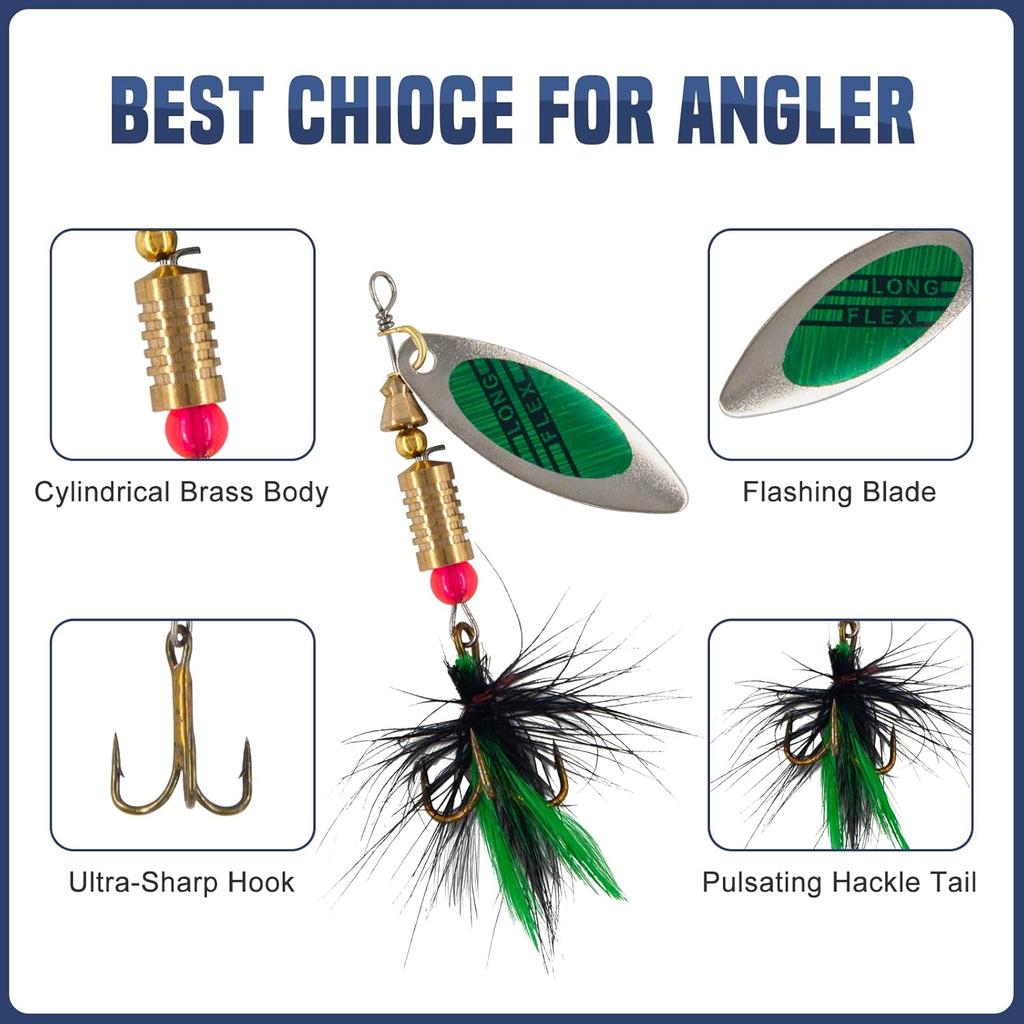 10 Stück Angelköder Spinnerbait Rooster Tail Angelköder Bass Forelle Lachs Harte Metall Spinnerköder Set mit Tackleboxen