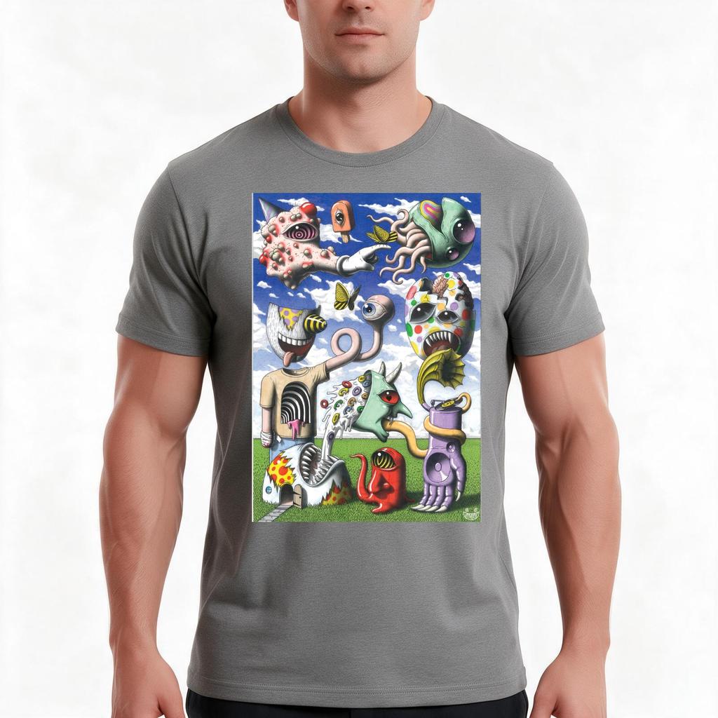 Flat Trippy Valley Tshirt Summer Casual Cotton Tee Oversized Streetwear Tops Vintage Graphic Print Loose Fit Short Sleeve