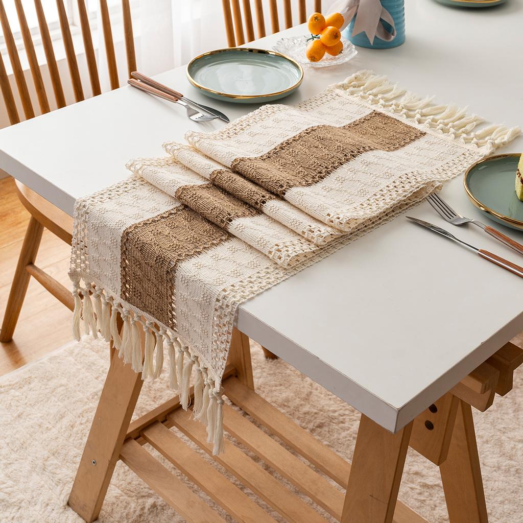 Bohemian Rustic Wedding Bridal Shower Dinner Cotton Linen Table Runner