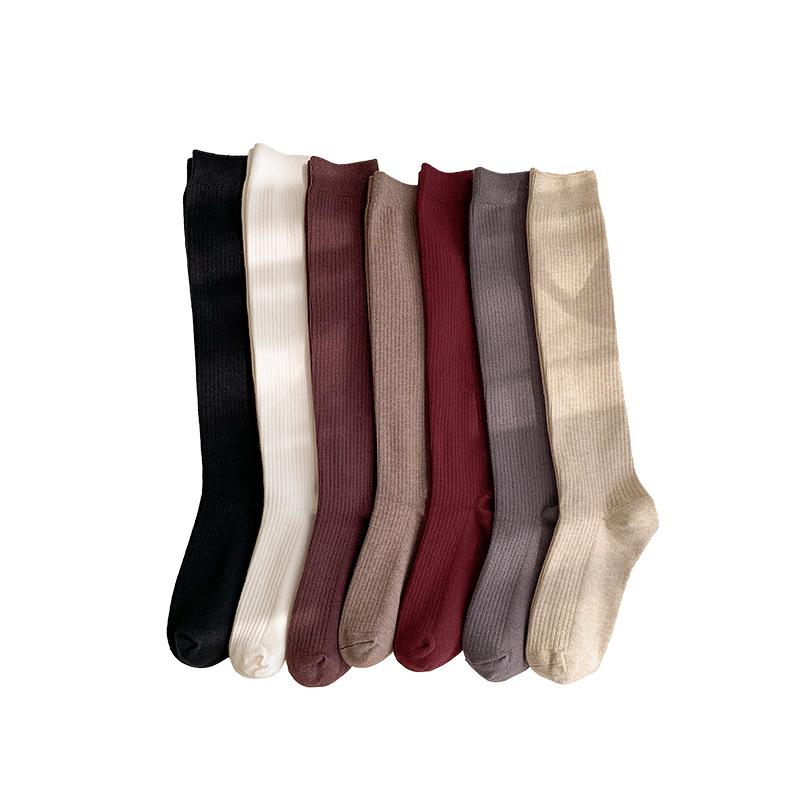 Women's Autumn and Winter Cashmere Calf Socks Solid Color Thickened, Warm and Slimming, Retro Coffee-colored Knee-length Calf Socks