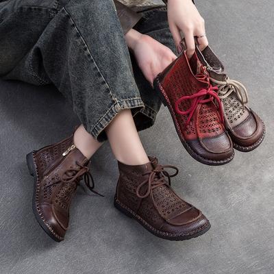 GKTINOO Women's Boots Sneakers Hollow Out Genuine Leather Shoes For Women 2025 New Spring Breathable Flat Ankle Boots