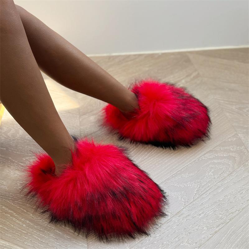 2025 Dam Vinter Tvättbjörnspäfflor Varma Plyschtofflor Flickor Lyxiga Pälsiga Fuskpäfflor Hem Bomullsskor Inomhus Päls-tofflor