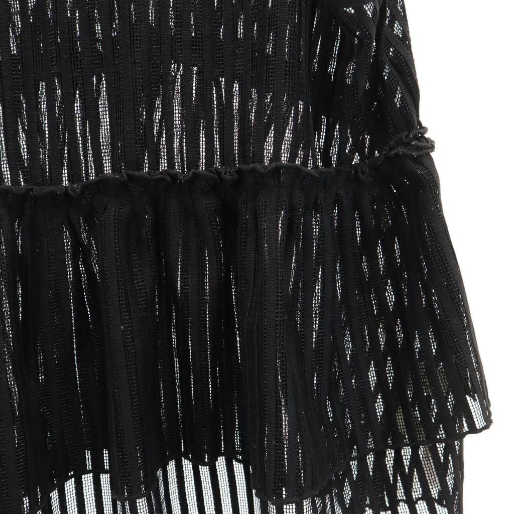 Ray Beams Striped Pattern Short Sleeve Mesh Gathered Camisole Black Women Used
