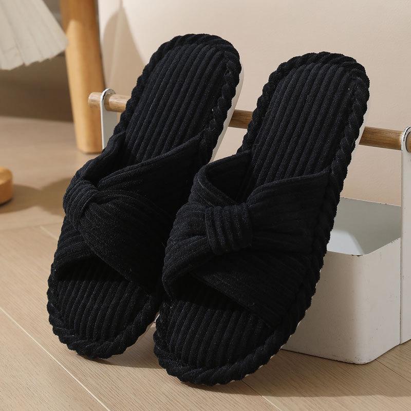 Corduroy Cross Cotton Slippers: Warm Indoor Footwear for Women (Winter, Spring, Autumn)