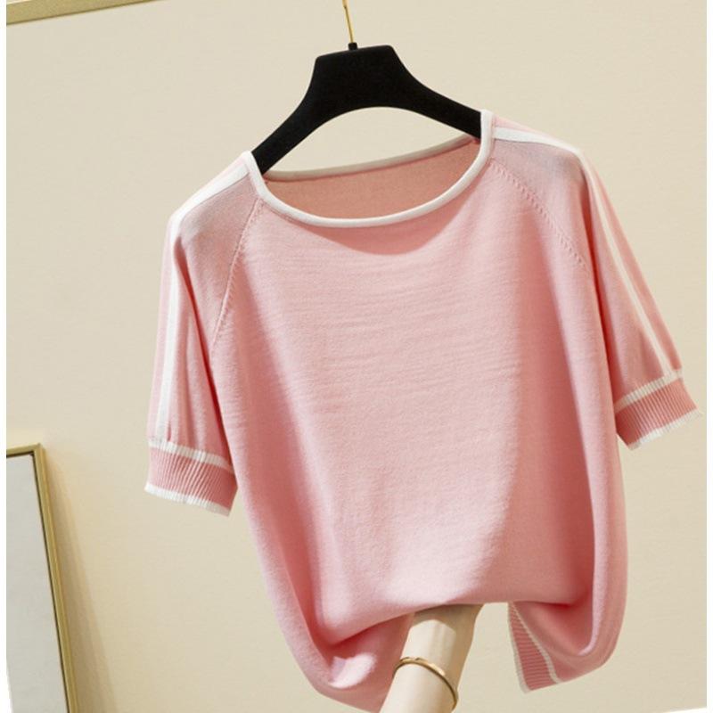 WTEMPO Short Sleeve Thin Knitted T Shirt Women Summer Tops Woman Clothes Striped Fashion T-Shirt Tee Shirt Femmel