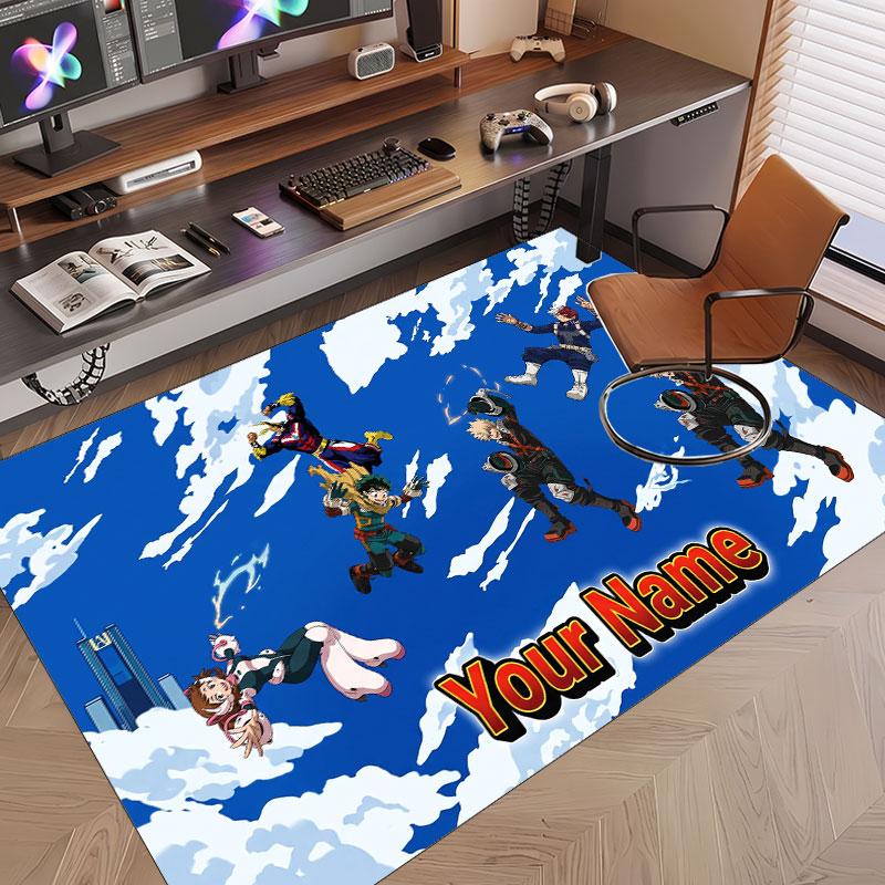 Custom Name Crystal Velvet Rug,My Hero Academia Comfortable Anti Slip Floor Mat For Room Decoration