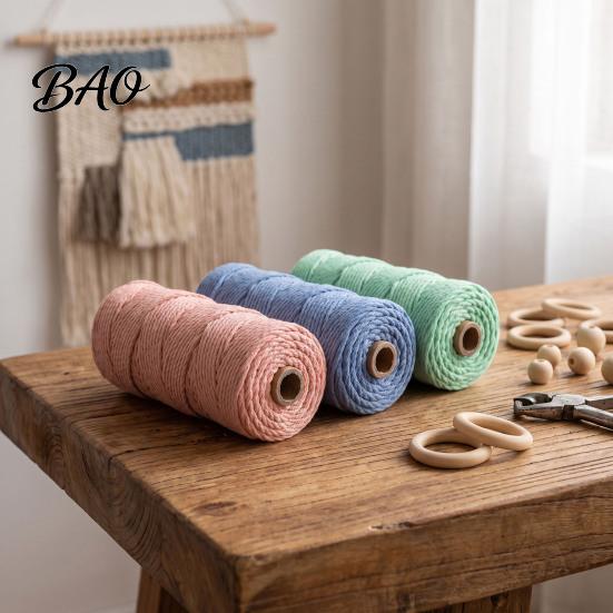 Corda Morbida in Cotone per Arte dell'Intreccio Corda da 3 mm, 100 Metri Corda Colorata Resistente Intrecciata per Artigianato Crochet Lavorazione Arazzi, Intreccio a Mano, Artigianato Fai da Te Gioielli