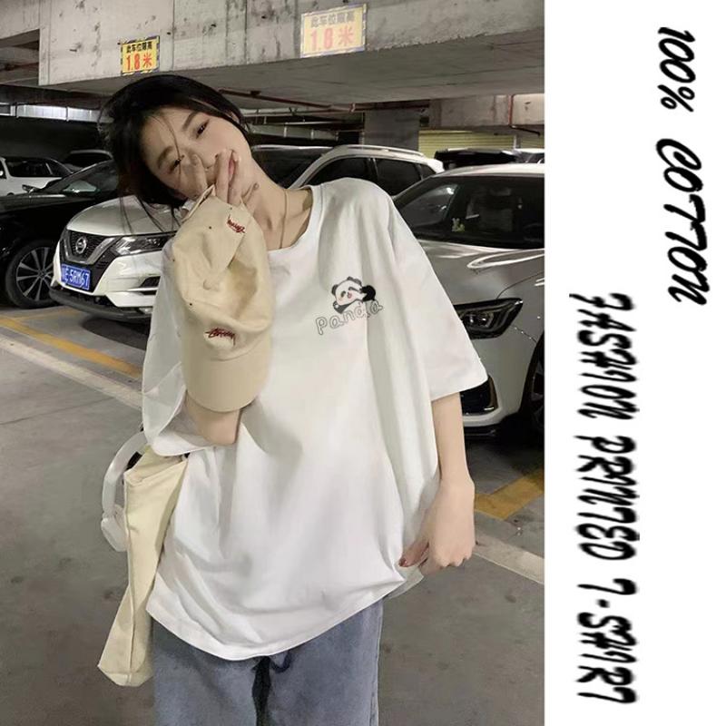 Women's Short Sleeve T-Shirt Summer Fashion Panda Printing Cotton T-Shirt Casual Loose Design Tops Kawaii Kpop Japanese Y2k