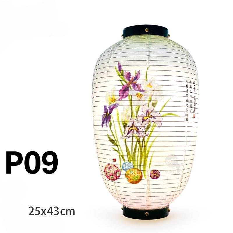 Japanese Scenic Lanterns 24 Handcrafted Long Pill-shaped Indoor Paper Lanterns Hand-painted Japanese-style Tea House Decoration